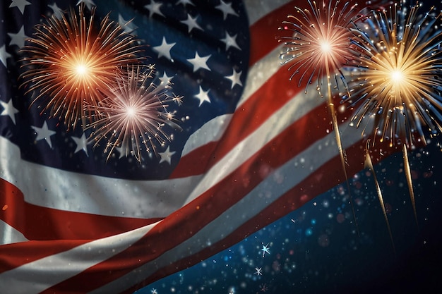 July 4th Poster with Fireworks USA Flag Smooth Art and Centered Text