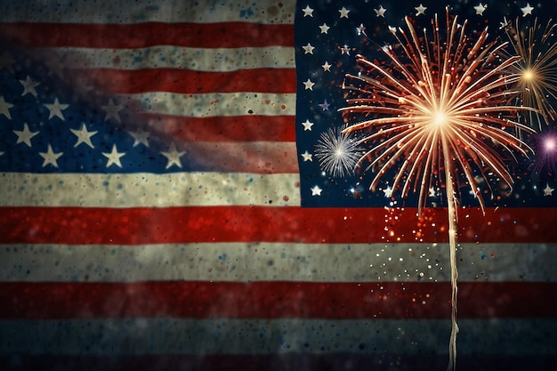 July 4th Poster with Fireworks USA Flag Smooth Art and Centered Text