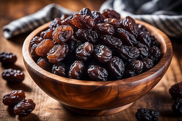 jumbo raisins on wooden bawl