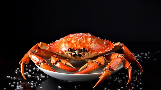 A jumbo red crab on a plate with chopsticks on the side seafood photography