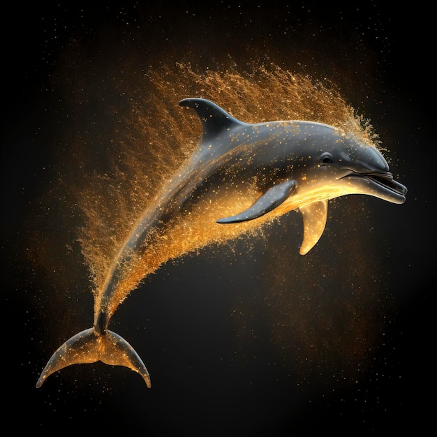 jumping dolphin covered in golden glitter