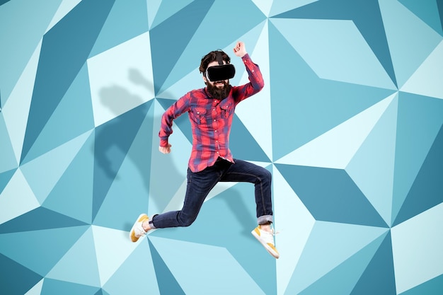 Jumping hipster in vr