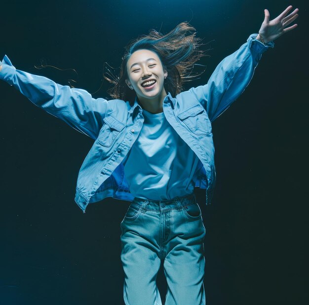 Photo jumping for joy the cheerful asian girls leap