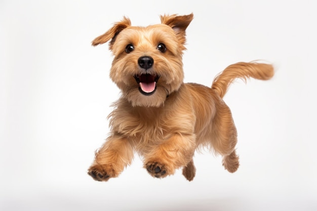 Jumping Moment Norfolk Terrier Dog On White Background Jumping Moment Norfolk Terrier White Backg