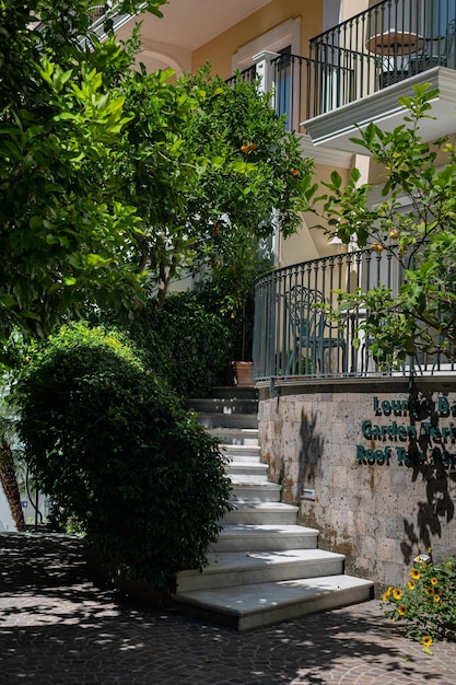 June 18 2022 Sorrento Italy A small cozy yard with trees that protect