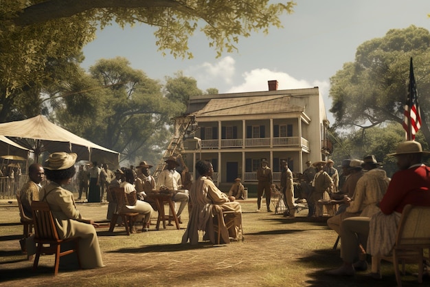 Juneteenth historical reenactment in a vibrant Generative ai