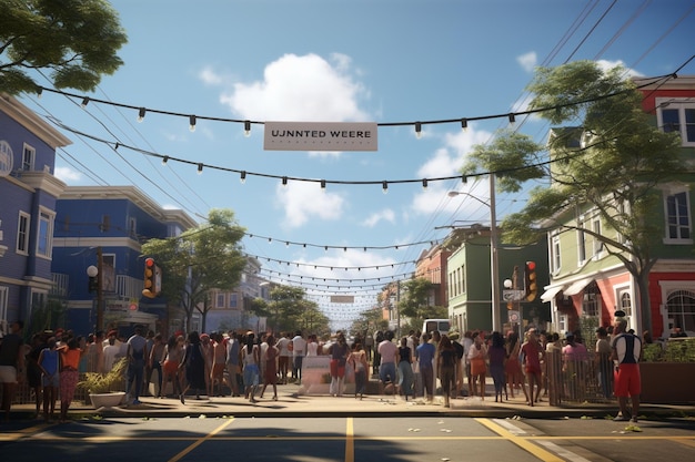 Juneteenth neighborhood block party with diverse Generative ai