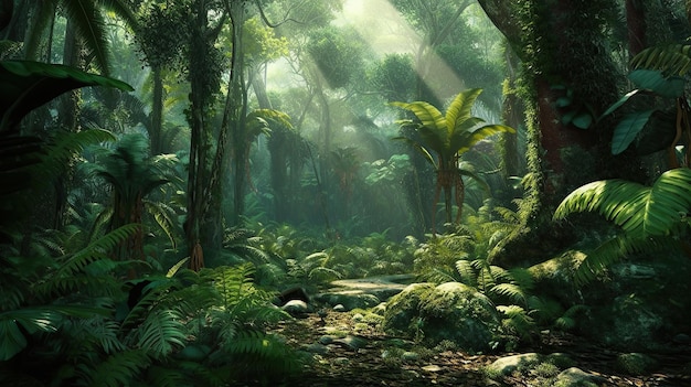 Jungle background forest nature scene futuristic generative ai