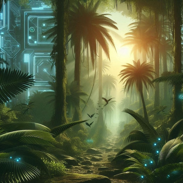 Photo jungle background forest nature scene futuristic