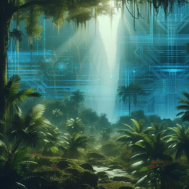 Jungle background forest nature scene futuristic