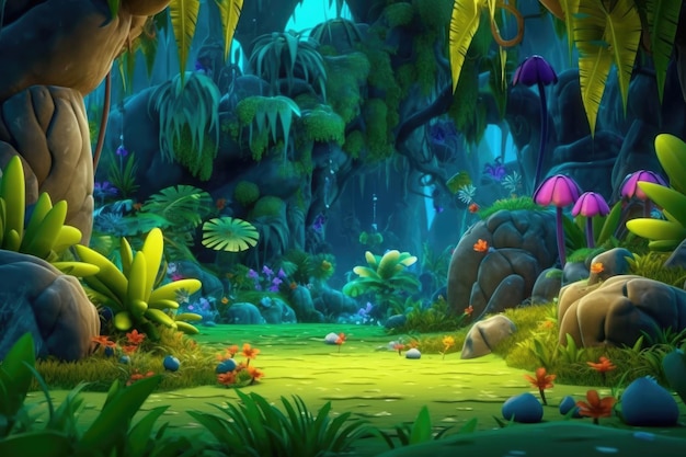 Jungle Colorful Cartoon Illustration of a Forest