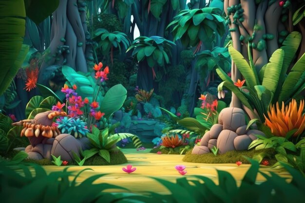 Jungle Colorful Cartoon Illustration of a Forest