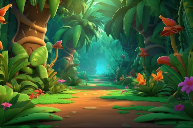 Jungle Colorful Cartoon Illustration of a Forest