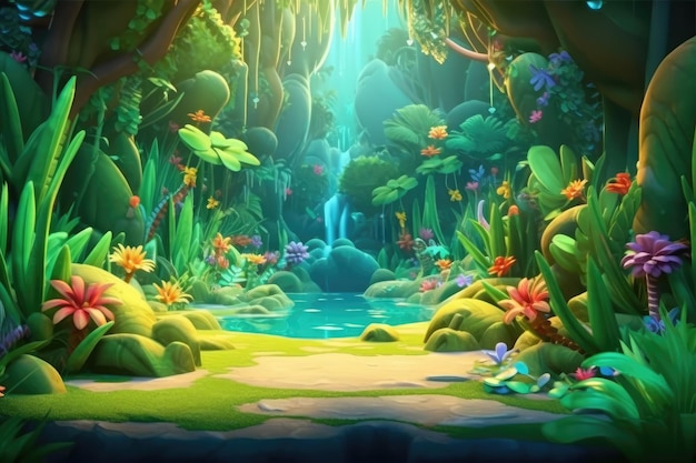 Jungle Colorful Cartoon Illustration of a Forest