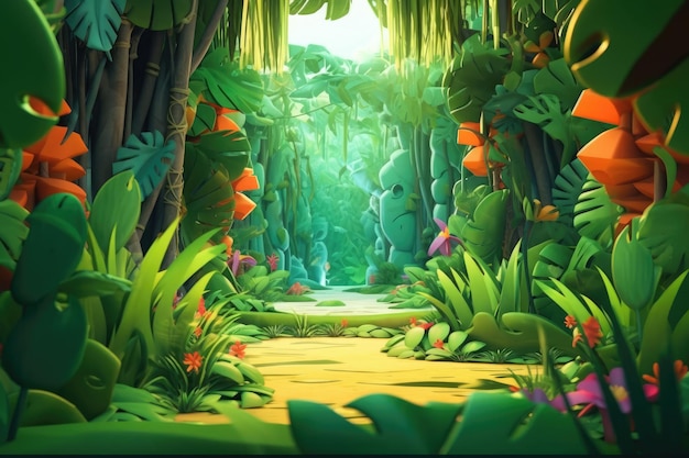 Jungle Colorful Cartoon Illustration of a Forest