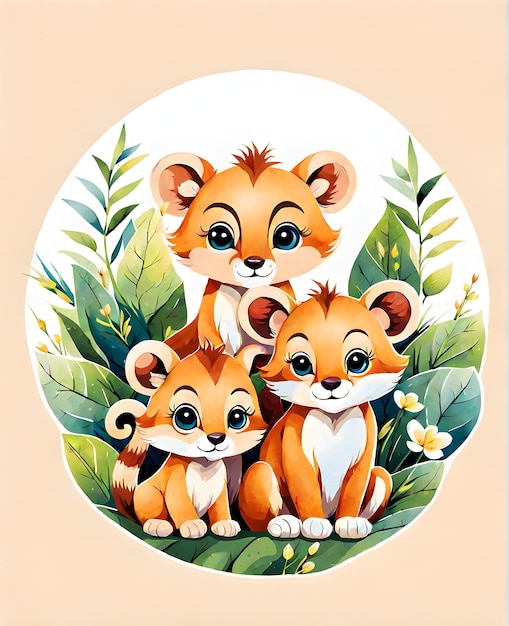 Jungle cubs cartoon water color images