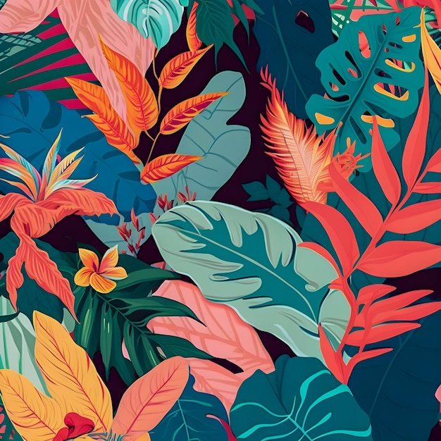 Jungle floral pattern colorful illustration