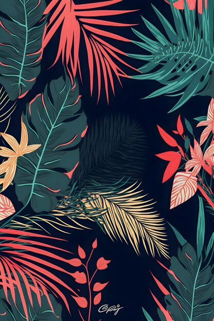 Jungle floral pattern colorful illustration