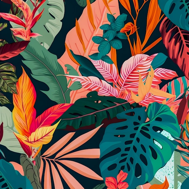 Jungle floral pattern colorful illustration