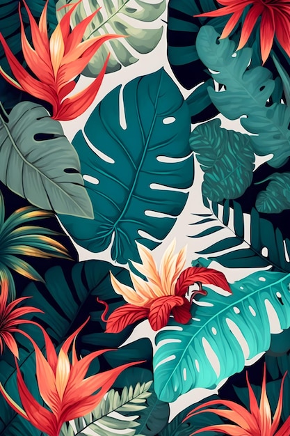 Jungle floral pattern colorful illustration