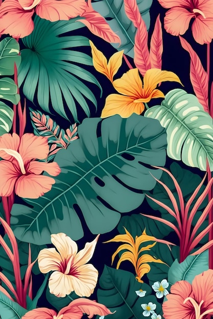 Jungle floral pattern colorful illustration