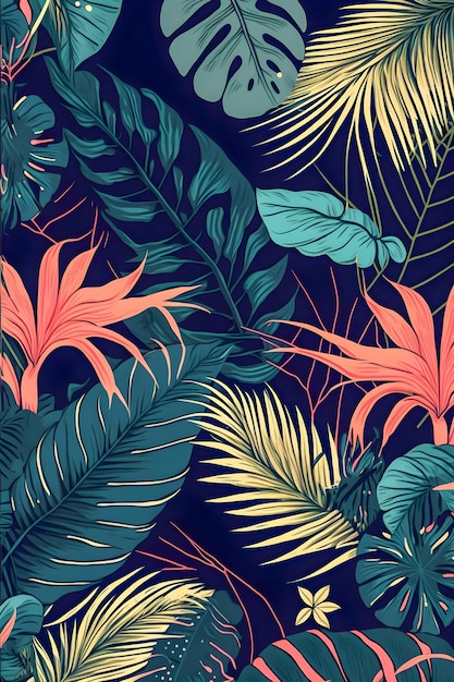 Jungle floral pattern colorful illustration