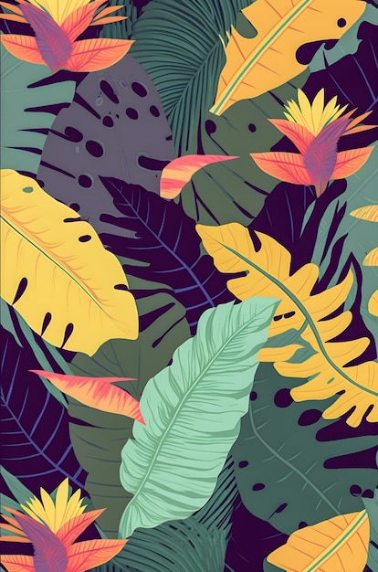 Jungle floral pattern colorful illustration