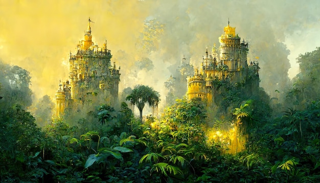 Jungle medieval kingdom concept art illustration