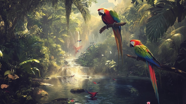 Jungle Paradise with Parrots