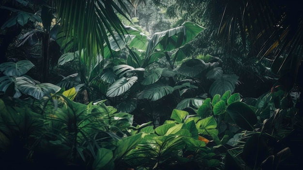 A jungle scene with a leafy jungle scene.