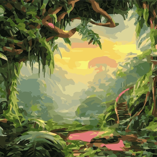 Jungle tropical background Jungle landscape background illustration with decorations made from leaves and foliage