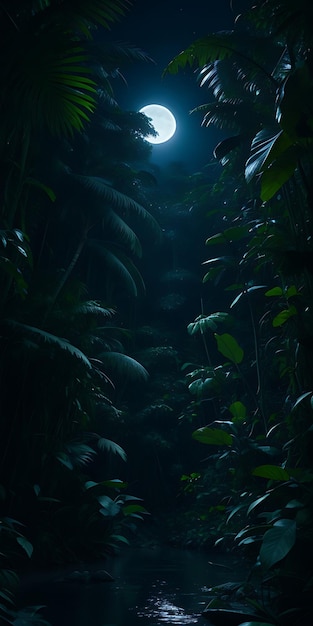 The jungle with moonlight ai generated