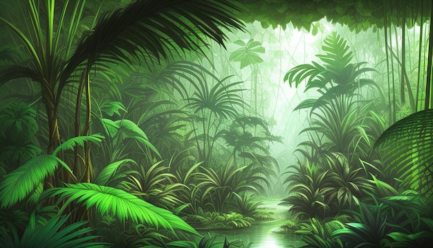 Jungle with trees color illustration