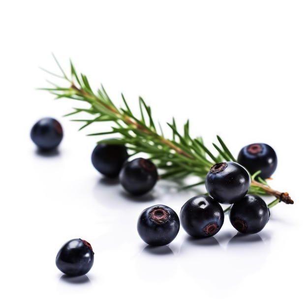 Juniper berries levitate on a white background generative ai