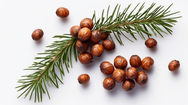 Juniper berries levitate on a white background