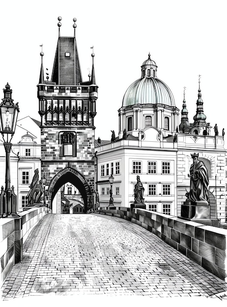 Junk journal label Prague Czech Republic Charles Bridge Vintage style printable junk journal