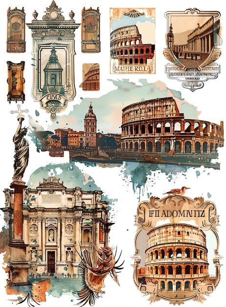 Junk journal label Rome Italy Vintage style printable junk journal embellishment