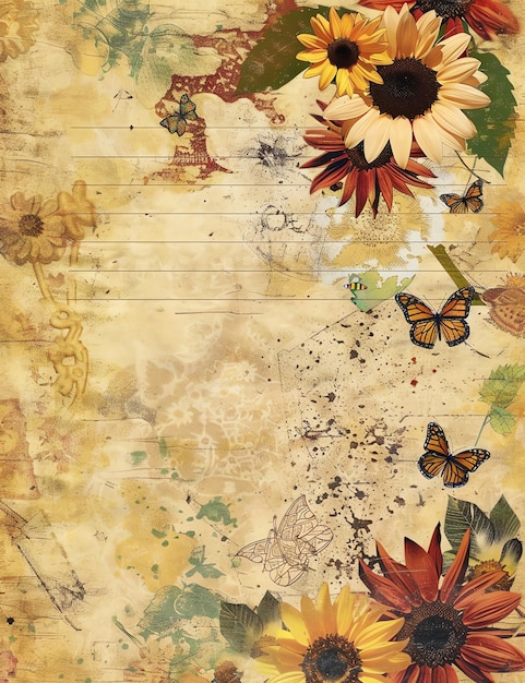 Junk journal paper Bible with sunflowers and butterflies Vintage style printable junk journal