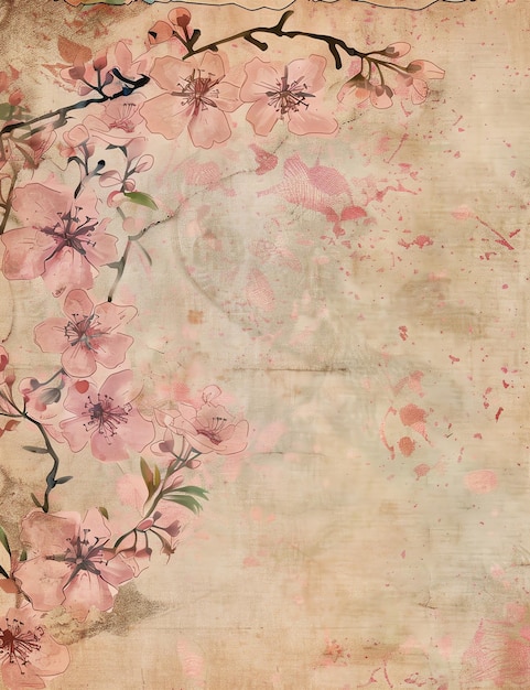 Junk journal paper cherry blossom style Vintage style printable junk journal page