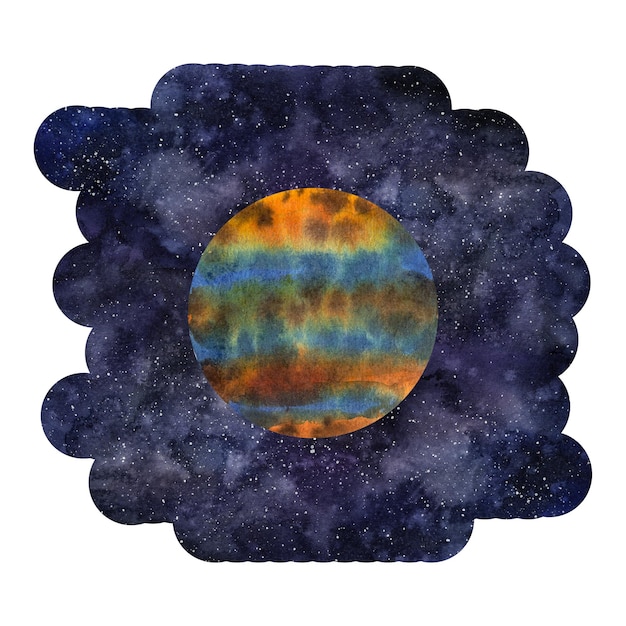 Photo jupiter planet solar system cosmos space clipart hand draw watercolor illustration isolated on dark sky background design element postcard poster logo