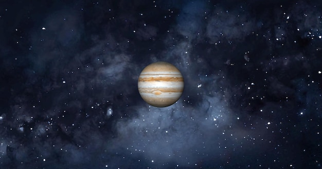 Jupiter planet on space with colorful starry night front view of Jupiter planet from space with beautiful galaxy 3d rendered planet full view of Jupiter 4k resolution