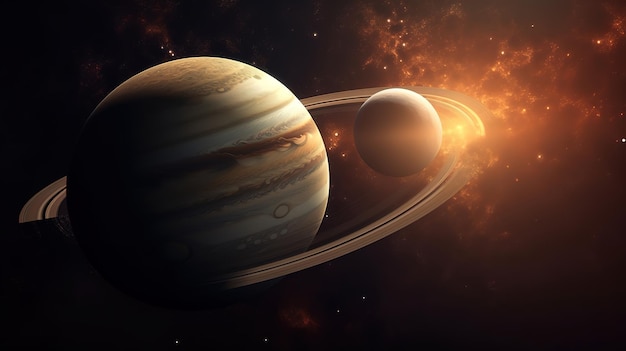 Jupiter and Saturn meet in the space solar system Generative Ai