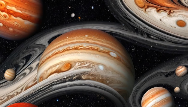 Photo jupiters enchanting storms ebony vermilion and ivory swirls