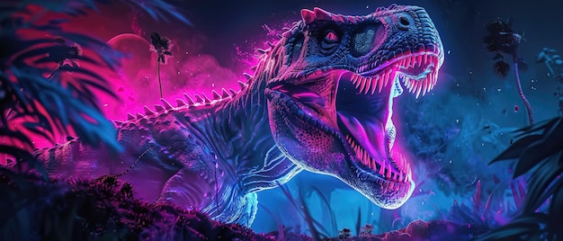 Jurassic glow a digital dinos roar in neon for cuttingedge apparel