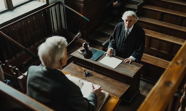 Photo jury in court with lawyers and judge board