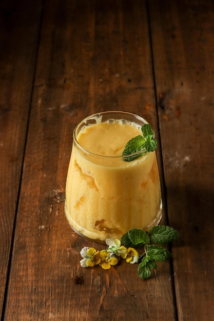 Jus mangga yoghurt or Yoghurt mango ice juice in a glass