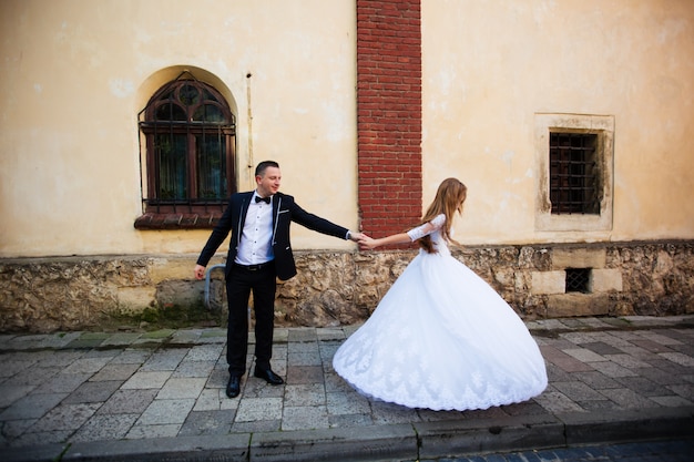 Just married couple in poplar background