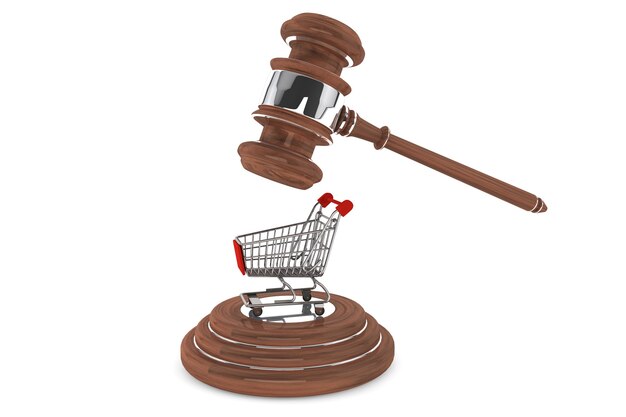 Justice Gavel with Shopping Cart on a white background