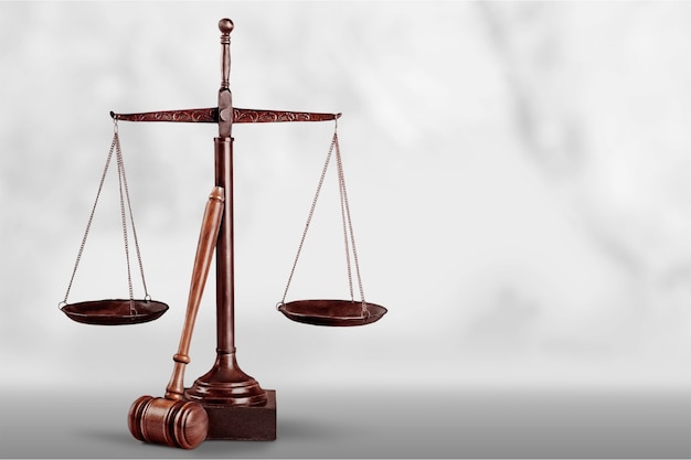 Justice Scales and wooden gavel . Justice concept