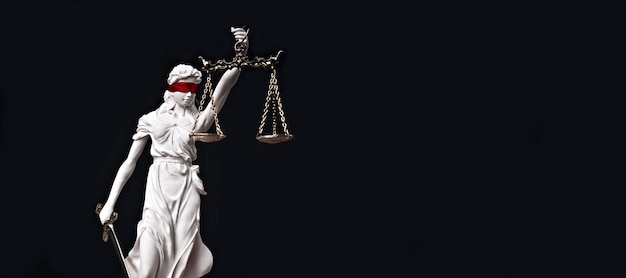 Photo justitia the roman goddess of justice with red blindfold panoramic image with copy space